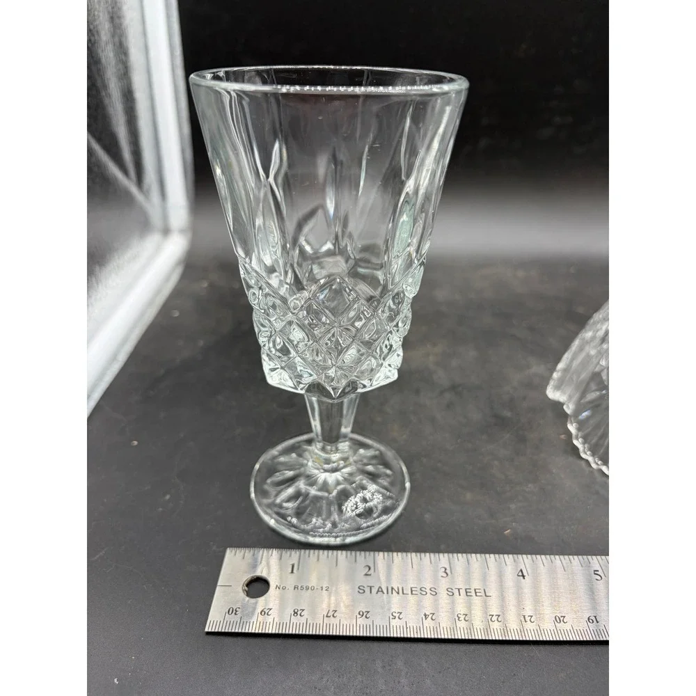 Vintage Crystal Glass Fairy Lamp Candle Holder Diamond Point Cut 2 Piece 6.5in